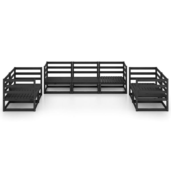 7-tlg. Garten-Lounge-Set Schwarz Massivholz Kiefer