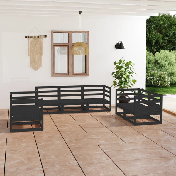 7-tlg. Garten-Lounge-Set Schwarz Massivholz Kiefer