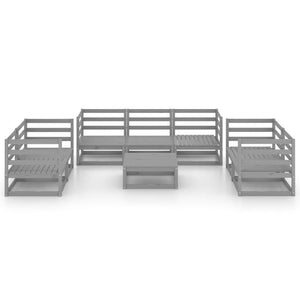 8-tlg. Garten-Lounge-Set Grau Massivholz Kiefer