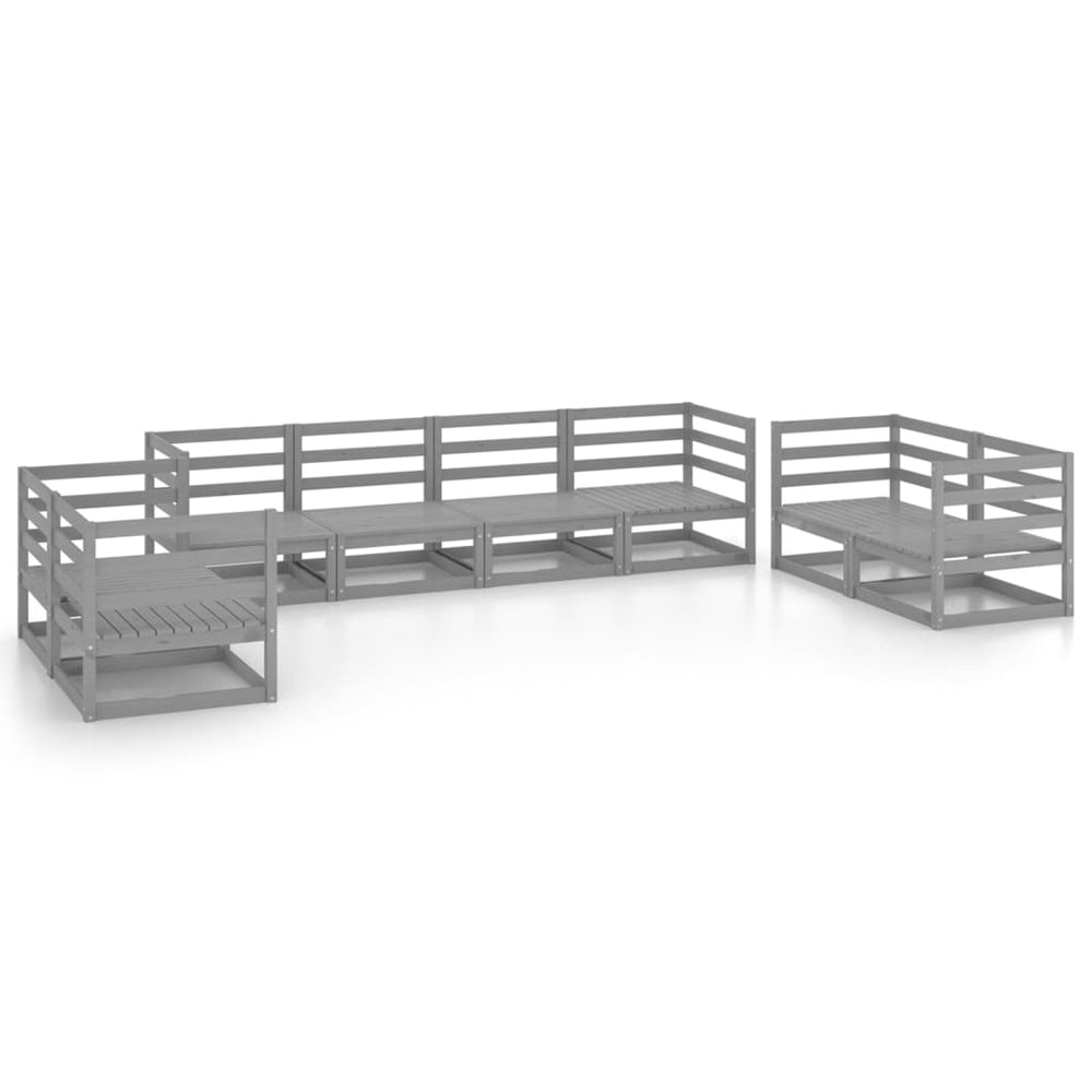 8-tlg. Garten-Lounge-Set Grau Massivholz Kiefer
