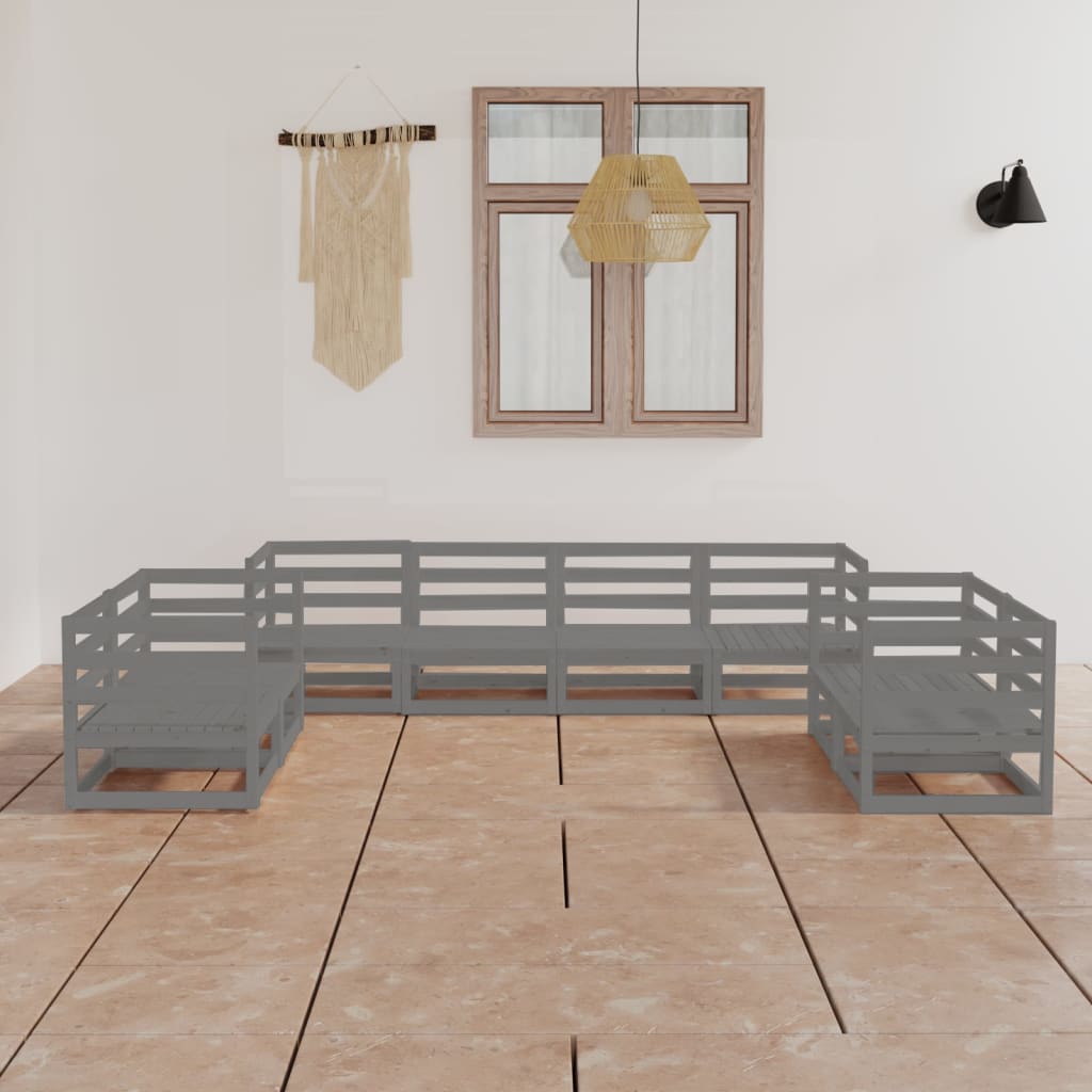 8-tlg. Garten-Lounge-Set Grau Massivholz Kiefer