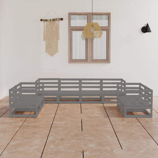 8-tlg. Garten-Lounge-Set Grau Massivholz Kiefer