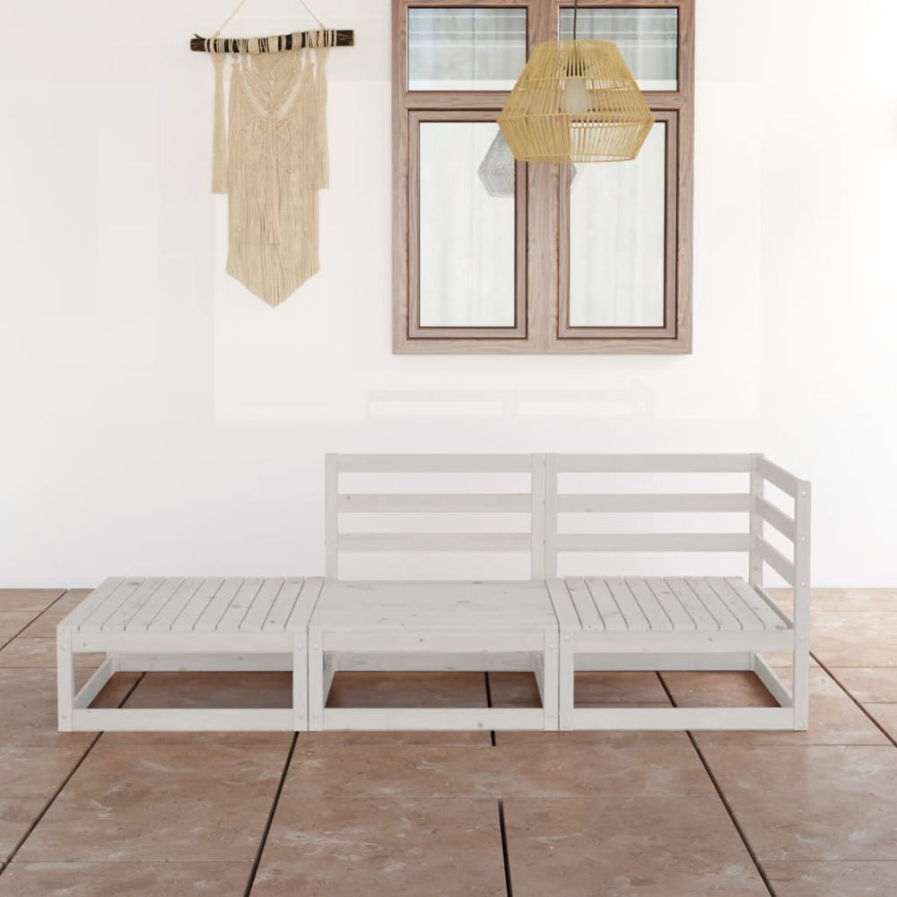 3-tlg. Garten-Lounge-Set Weiß Massivholz Kiefer