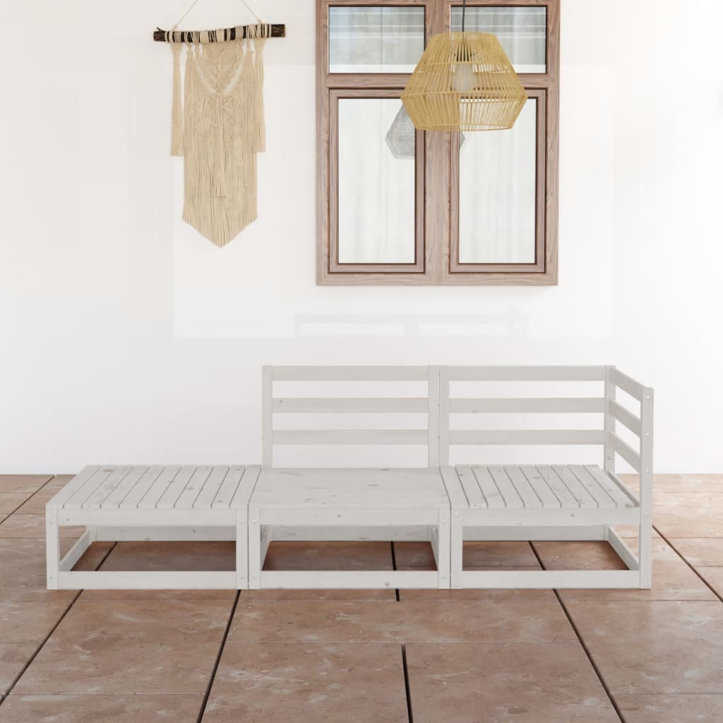 3-tlg. Garten-Lounge-Set Weiß Massivholz Kiefer