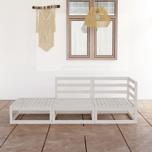 3-tlg. Garten-Lounge-Set Weiß Massivholz Kiefer