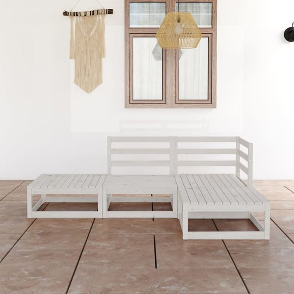 4-tlg. Garten-Lounge-Set Weiß Massivholz Kiefer