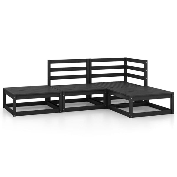 4-tlg. Garten-Lounge-Set Schwarz Massivholz Kiefer