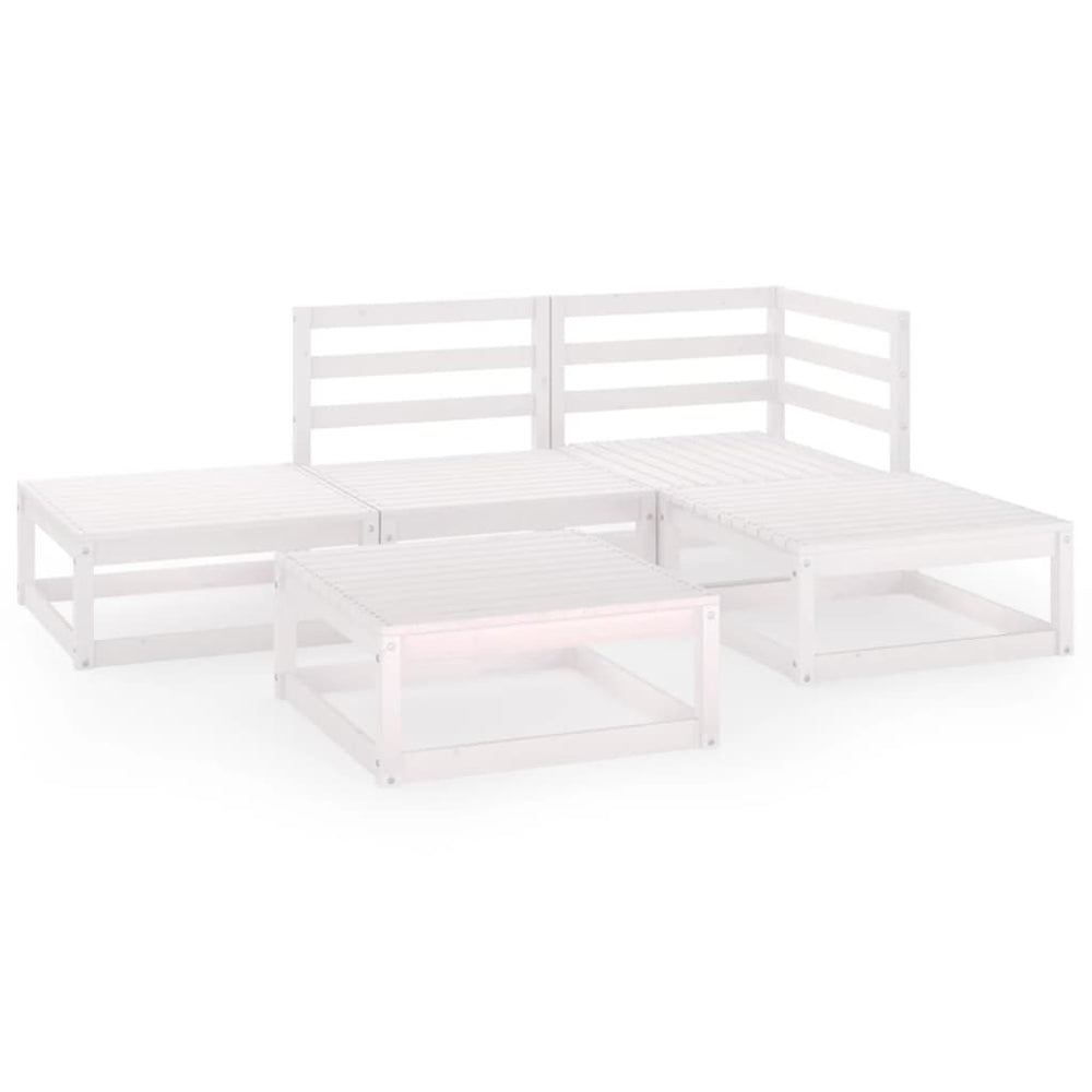 5-tlg. Garten-Lounge-Set Weiß Massivholz Kiefer