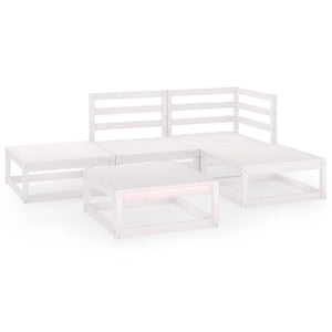 5-tlg. Garten-Lounge-Set Weiß Massivholz Kiefer