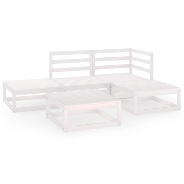 5-tlg. Garten-Lounge-Set Weiß Massivholz Kiefer