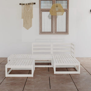 5-tlg. Garten-Lounge-Set Weiß Massivholz Kiefer