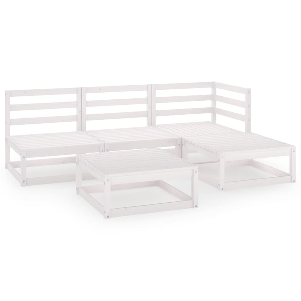 5-tlg. Garten-Lounge-Set Weiß Massivholz Kiefer