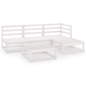 5-tlg. Garten-Lounge-Set Weiß Massivholz Kiefer