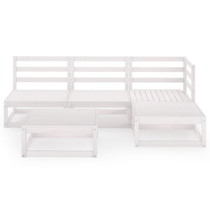 5-tlg. Garten-Lounge-Set Weiß Massivholz Kiefer