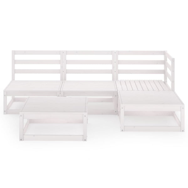5-tlg. Garten-Lounge-Set Weiß Massivholz Kiefer