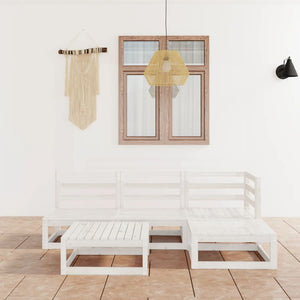 5-tlg. Garten-Lounge-Set Weiß Massivholz Kiefer