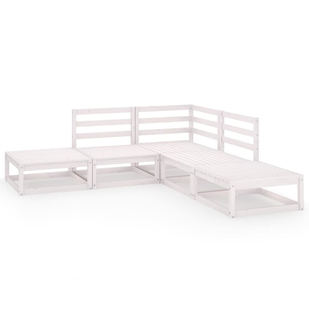 5-tlg. Garten-Lounge-Set Weiß Massivholz Kiefer