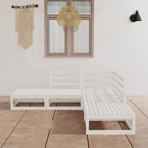 5-tlg. Garten-Lounge-Set Weiß Massivholz Kiefer