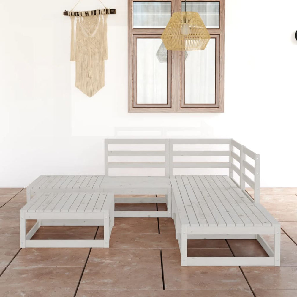 6-tlg. Garten-Lounge-Set Weiß Massivholz Kiefer