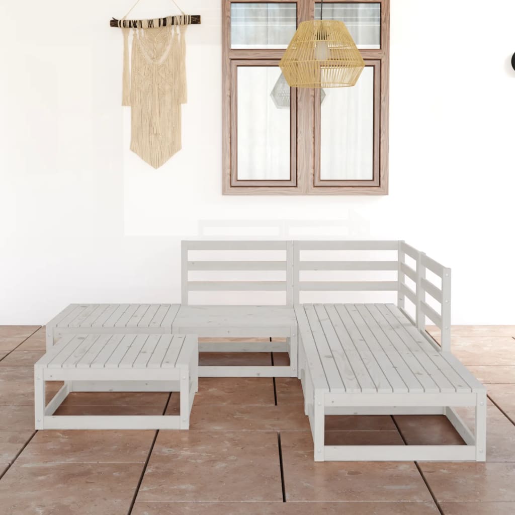 6-tlg. Garten-Lounge-Set Weiß Massivholz Kiefer