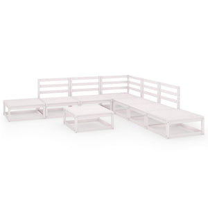 8-tlg. Garten-Lounge-Set Weiß Massivholz Kiefer