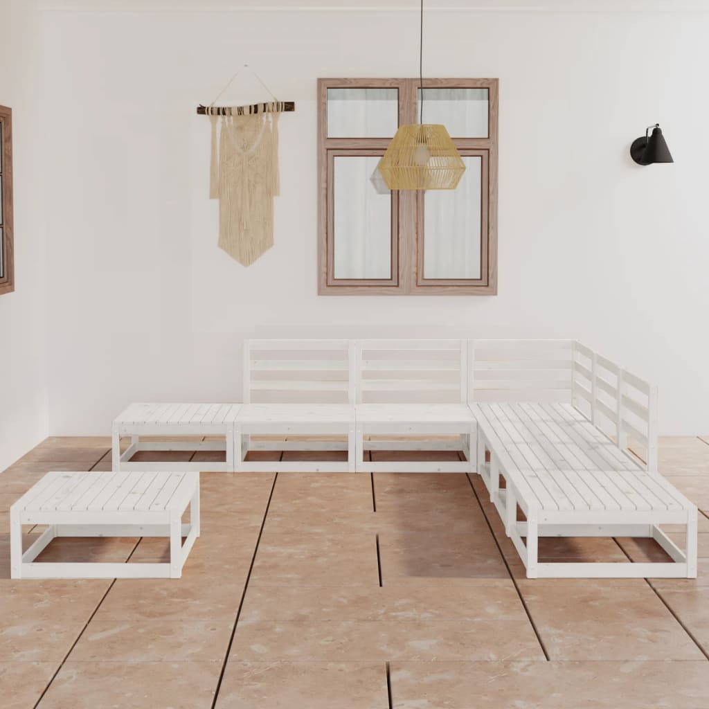 8-tlg. Garten-Lounge-Set Weiß Massivholz Kiefer