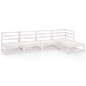 5-tlg. Garten-Lounge-Set Weiß Massivholz Kiefer