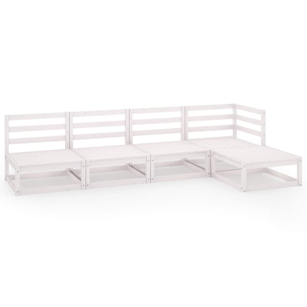 5-tlg. Garten-Lounge-Set Weiß Massivholz Kiefer