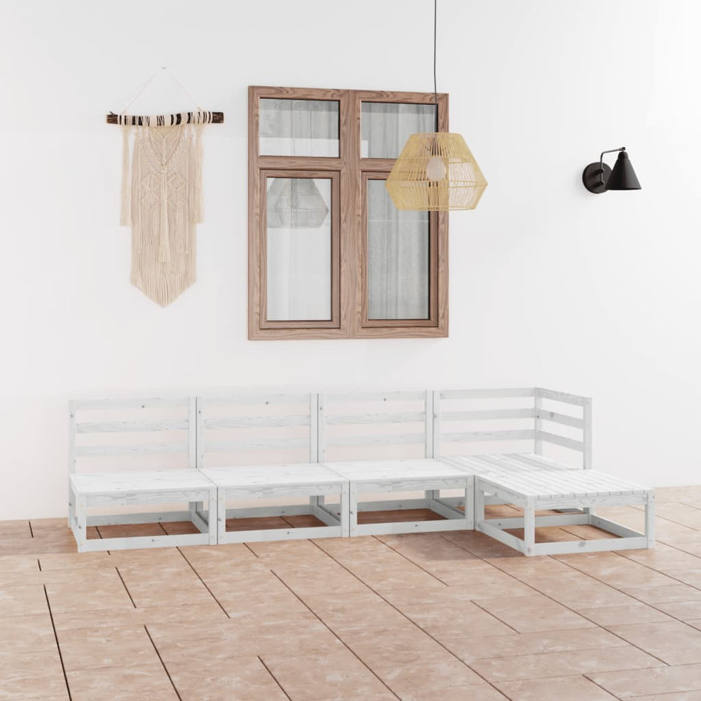 5-tlg. Garten-Lounge-Set Weiß Massivholz Kiefer