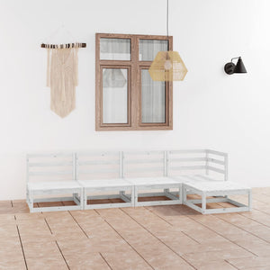 5-tlg. Garten-Lounge-Set Weiß Massivholz Kiefer