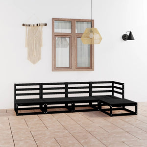 5-tlg. Garten-Lounge-Set Schwarz Massivholz Kiefer