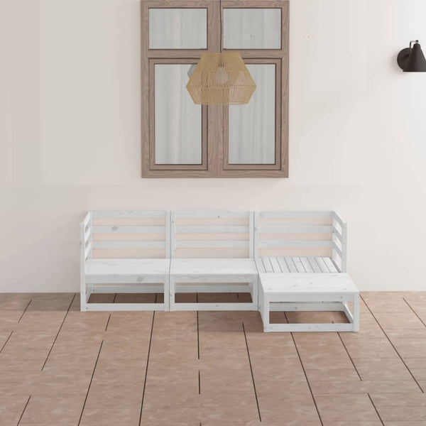 4-tlg. Garten-Lounge-Set Weiß Massivholz Kiefer