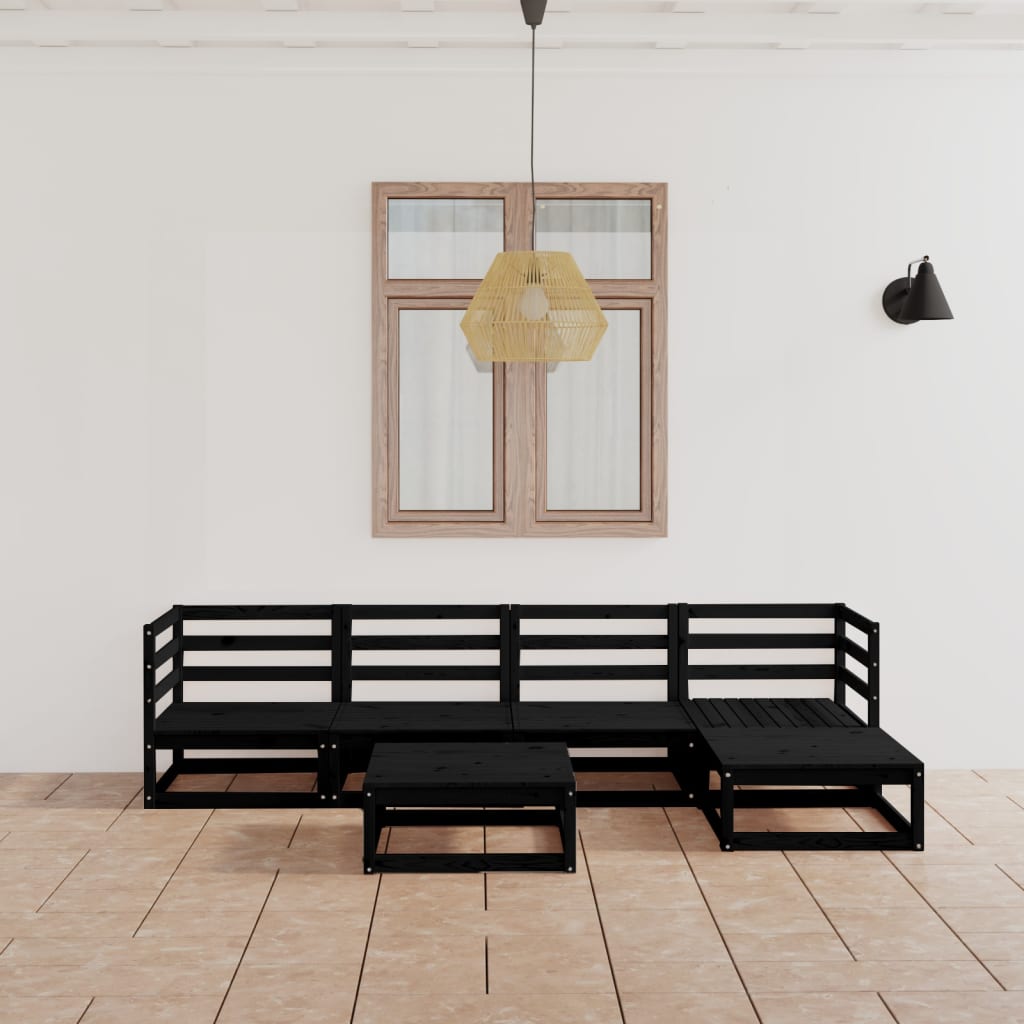 6-tlg. Garten-Lounge-Set Schwarz Massivholz Kiefer