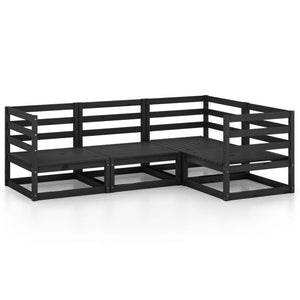 4-tlg. Garten-Lounge-Set Schwarz Massivholz Kiefer