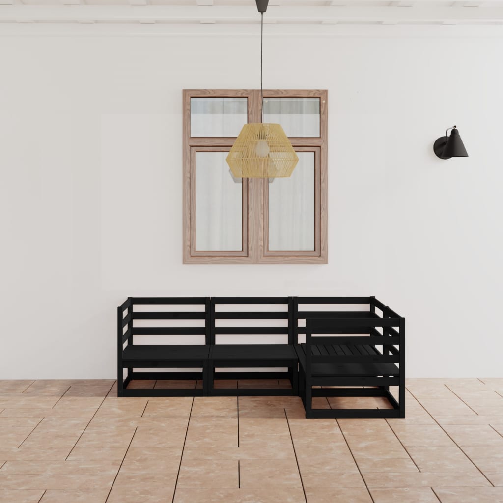 4-tlg. Garten-Lounge-Set Schwarz Massivholz Kiefer
