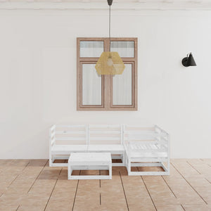 5-tlg. Garten-Lounge-Set Weiß Massivholz Kiefer