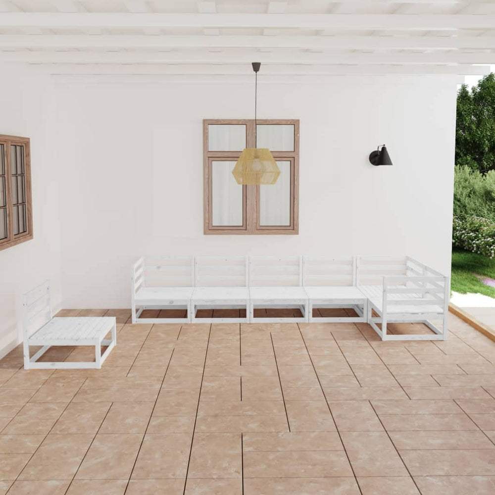 7-tlg. Garten-Lounge-Set Weiß Massivholz Kiefer
