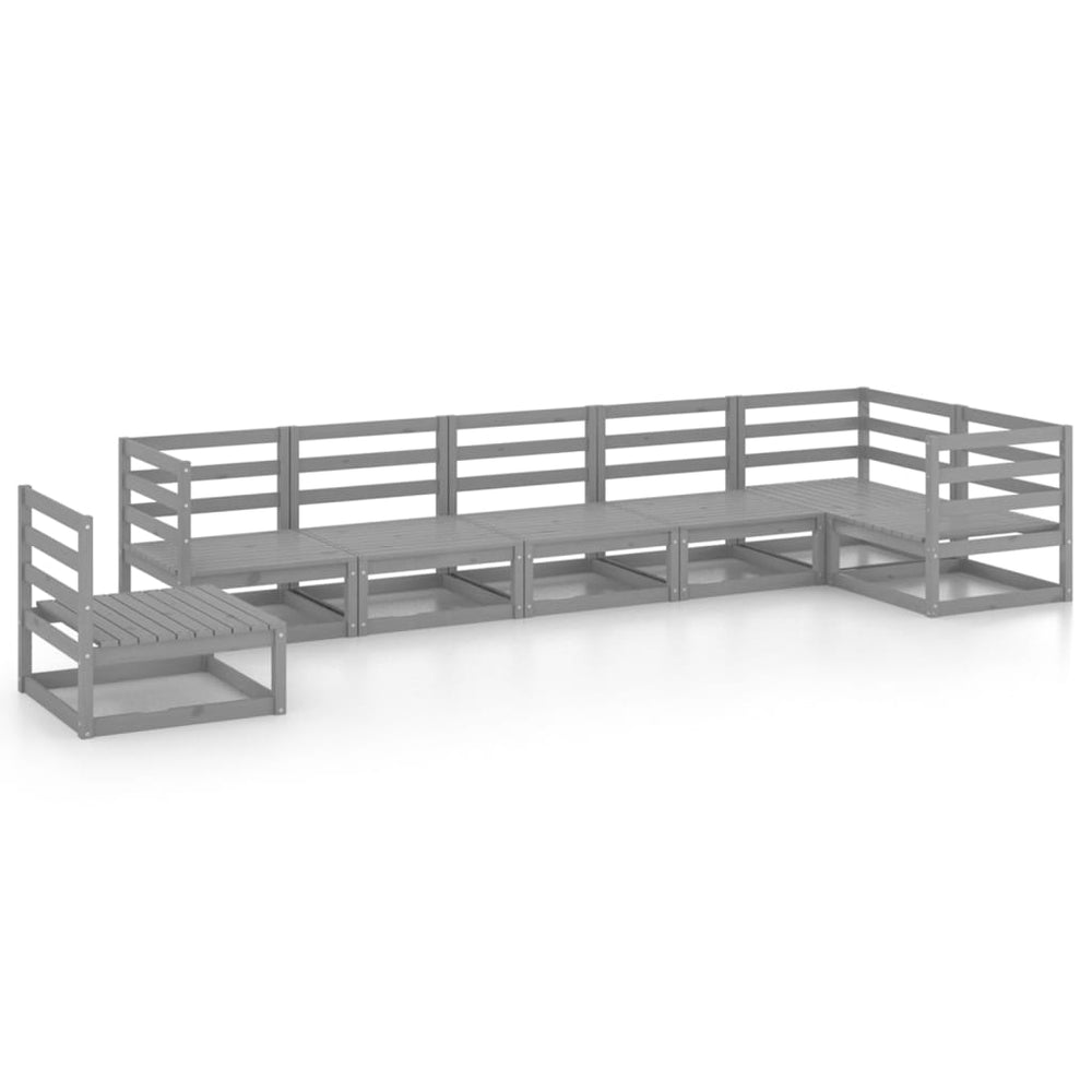 7-tlg. Garten-Lounge-Set Grau Massivholz Kiefer