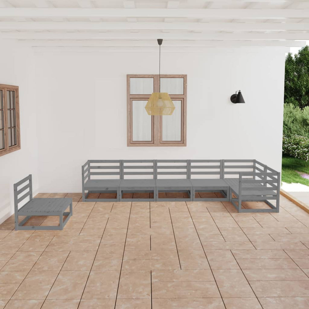 7-tlg. Garten-Lounge-Set Grau Massivholz Kiefer