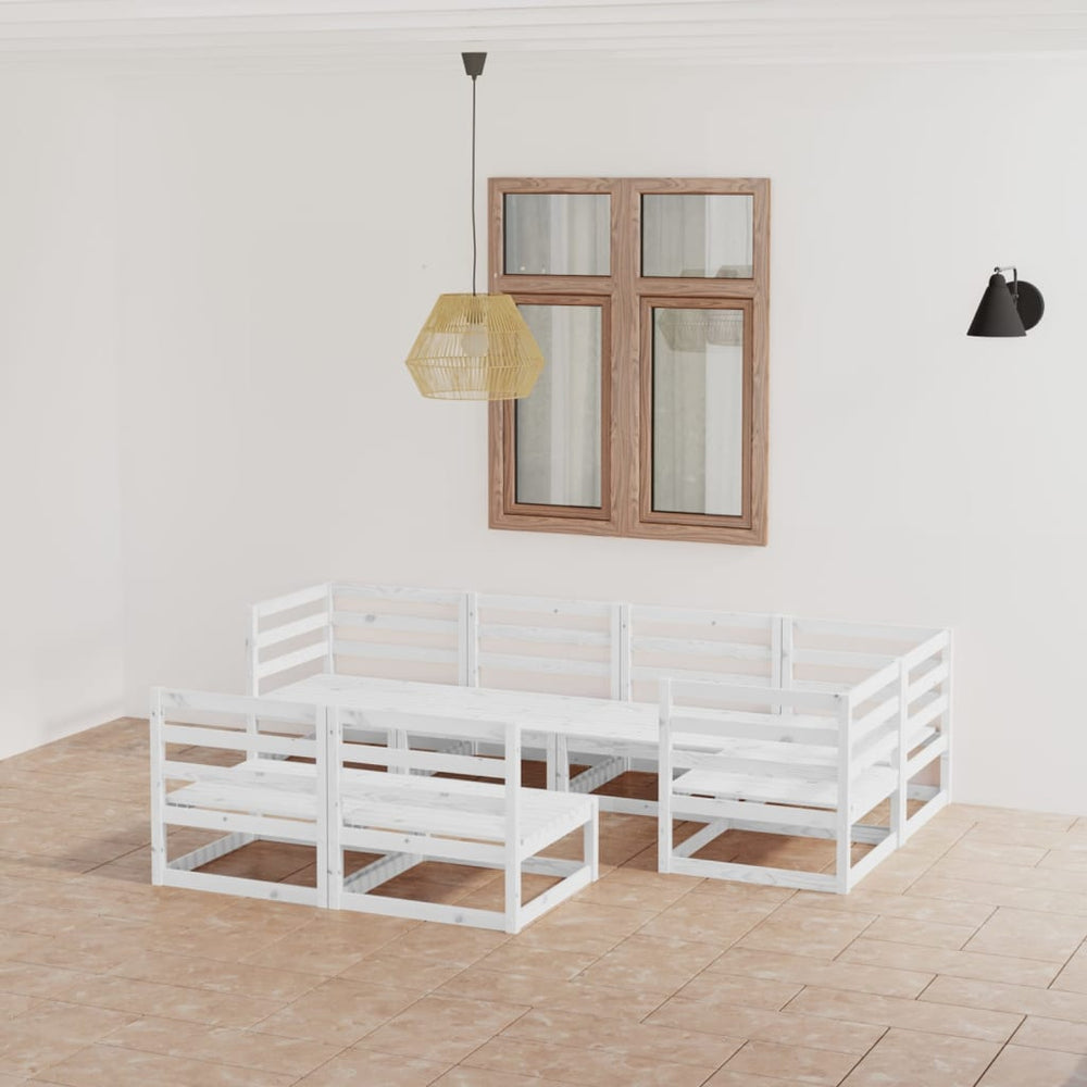 7-tlg. Garten-Lounge-Set Weiß Massivholz Kiefer