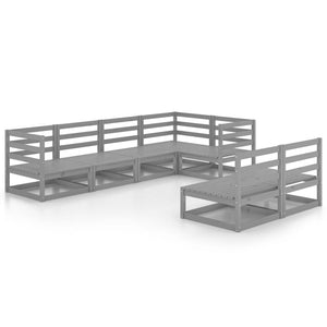 7-tlg. Garten-Lounge-Set Grau Massivholz Kiefer