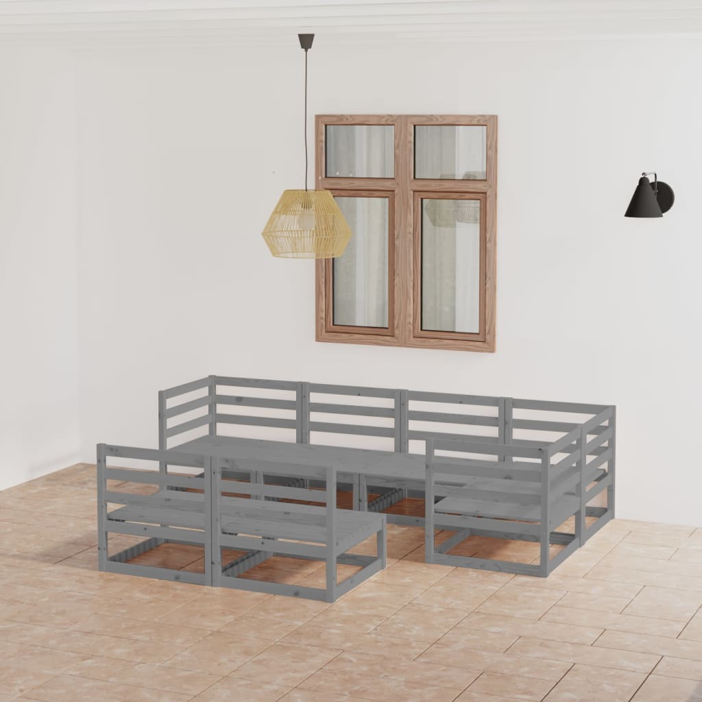 7-tlg. Garten-Lounge-Set Grau Massivholz Kiefer