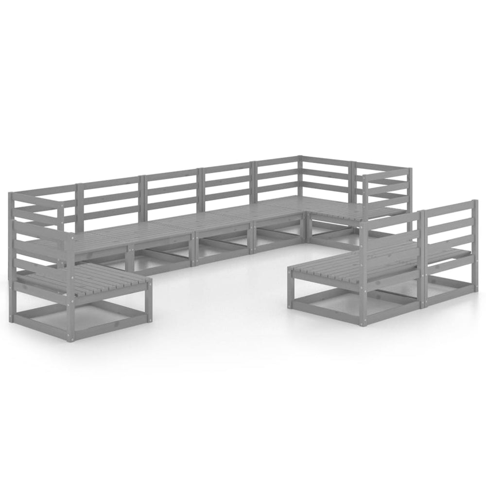 9-tlg. Garten-Lounge-Set Grau Kiefer Massivholz