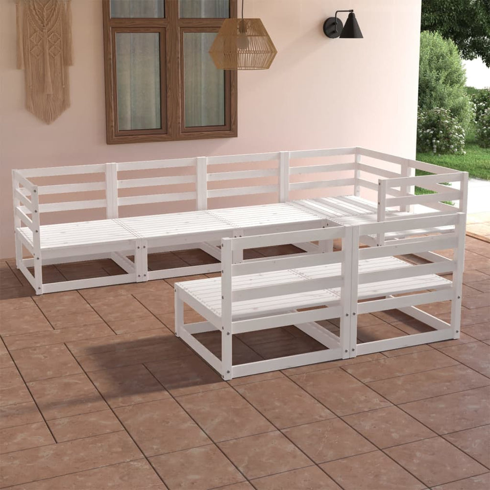 7-tlg. Garten-Lounge-Set Weiß Massivholz Kiefer