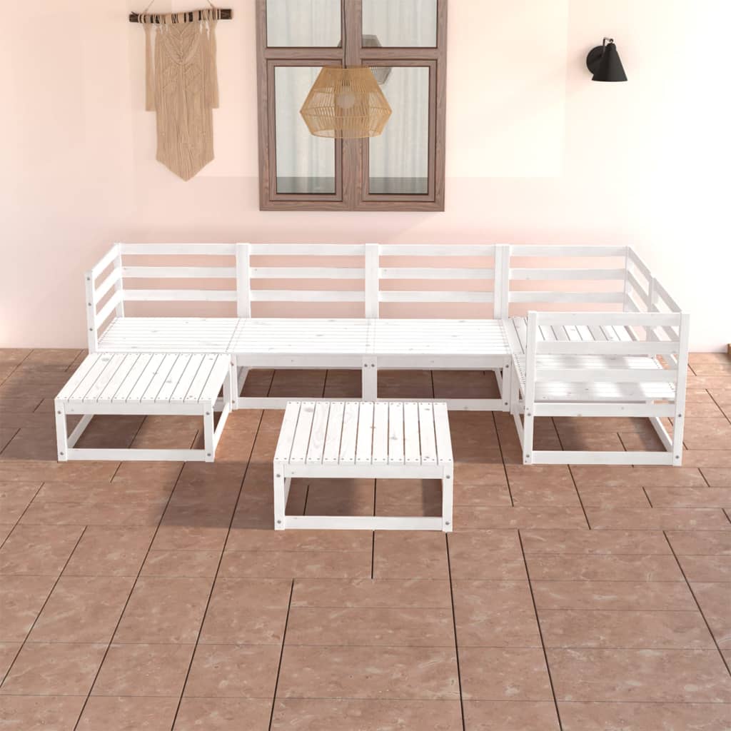 7-tlg. Garten-Lounge-Set Weiß Massivholz Kiefer