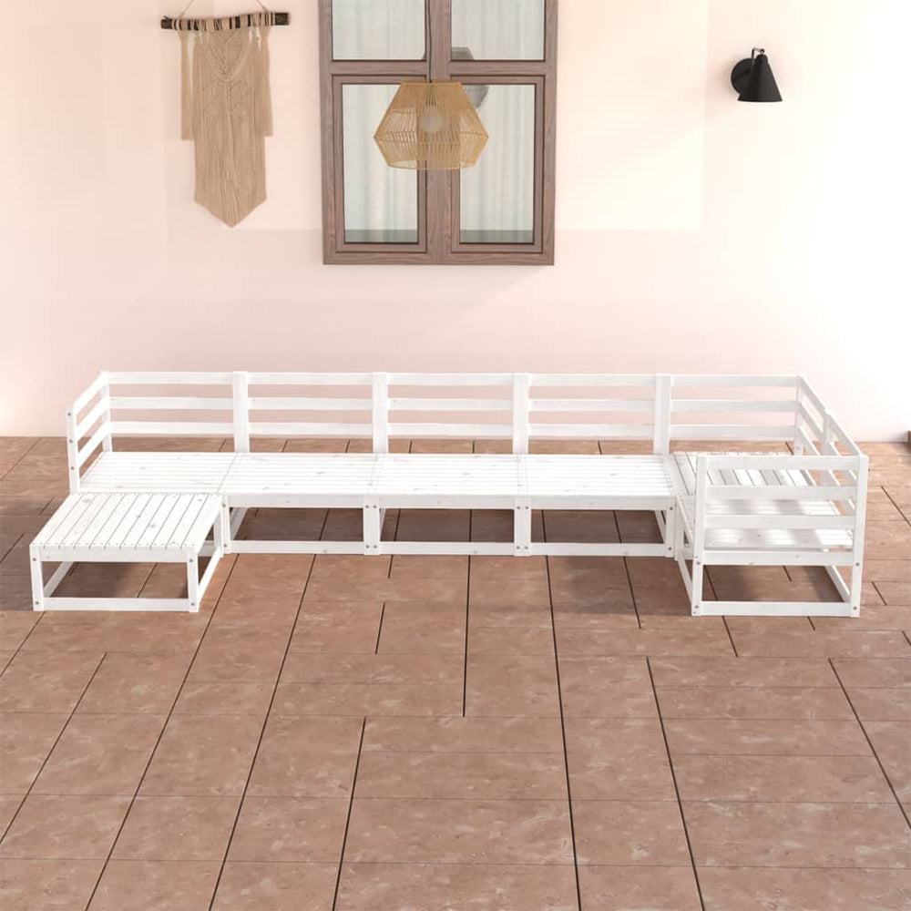 7-tlg. Garten-Lounge-Set Weiß Massivholz Kiefer