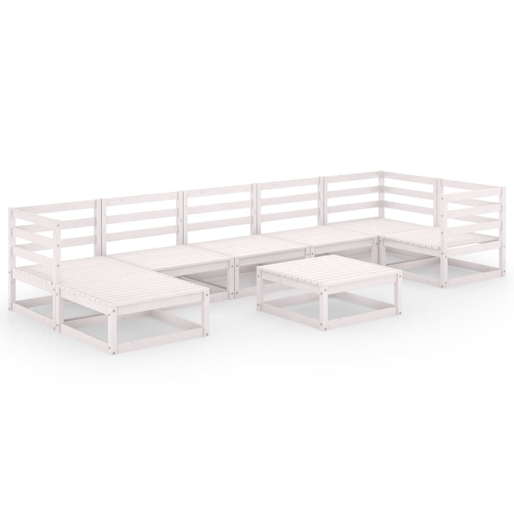 8-tlg. Garten-Lounge-Set Weiß Kiefer Massivholz