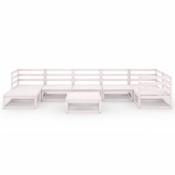 8-tlg. Garten-Lounge-Set Weiß Kiefer Massivholz