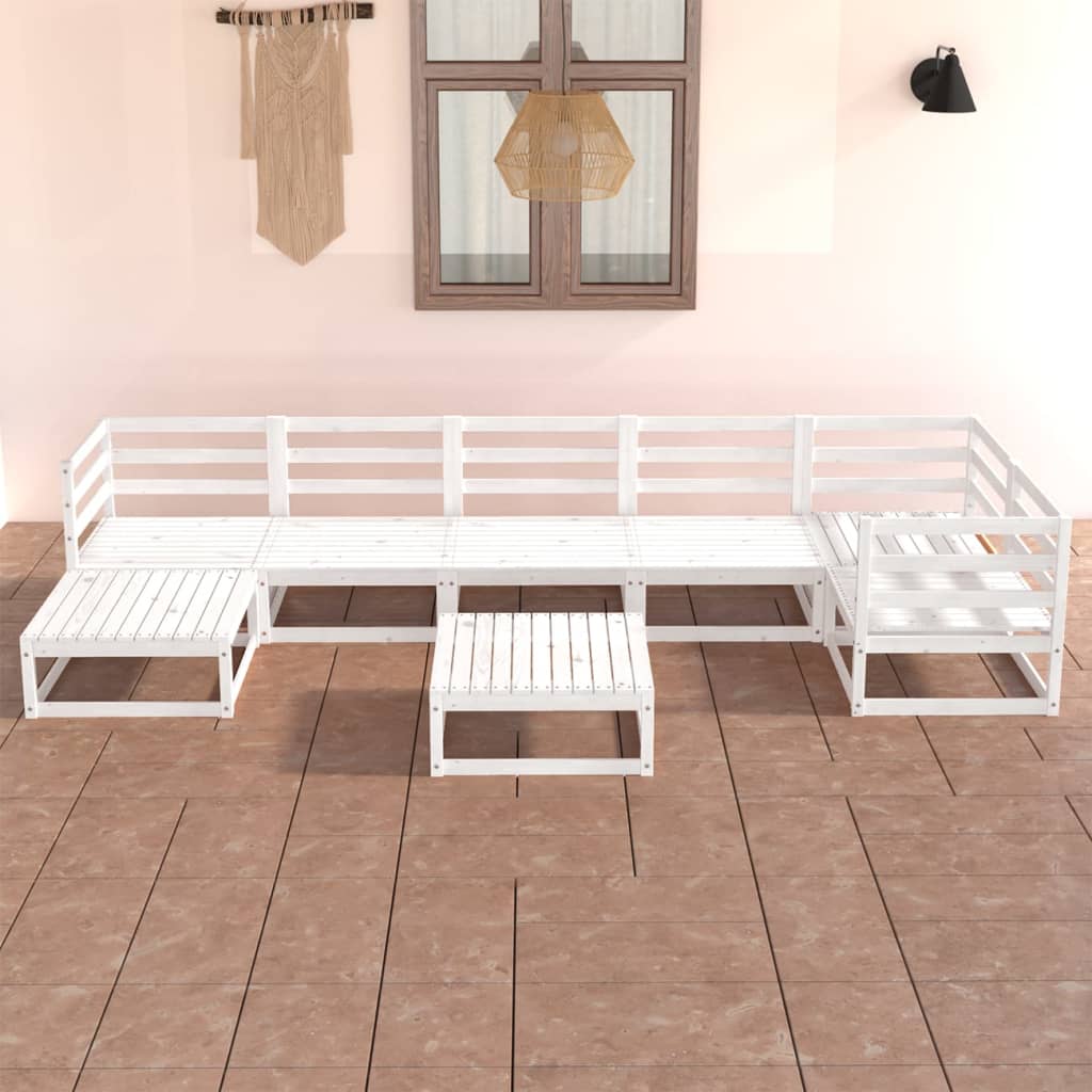 8-tlg. Garten-Lounge-Set Weiß Kiefer Massivholz