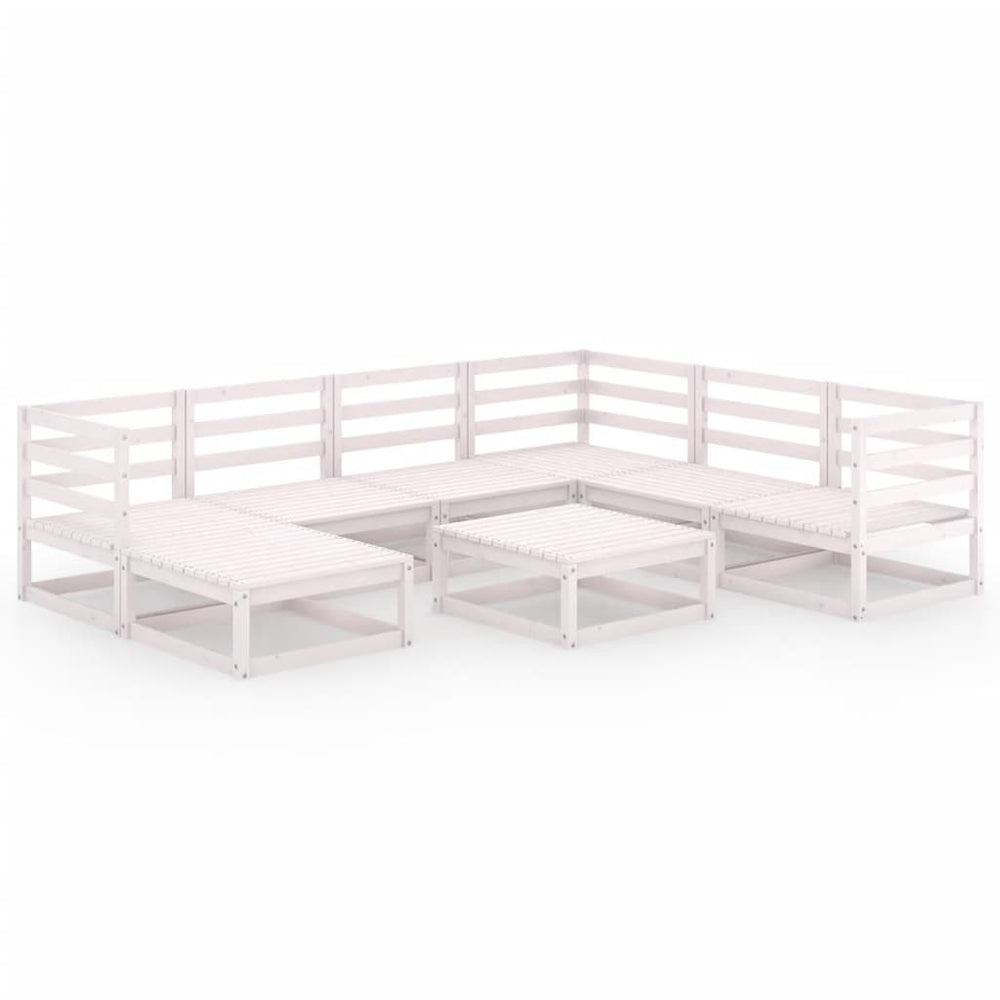 8-tlg. Garten-Lounge-Set Weiß Kiefer Massivholz